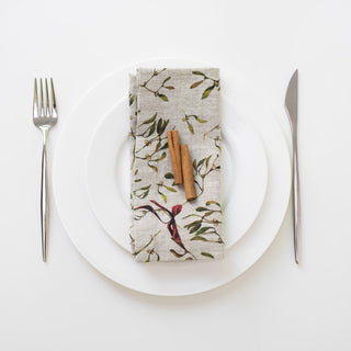 Mistletoe on Natural Linen Napkins Set of 2 - Linen Tales B2B 