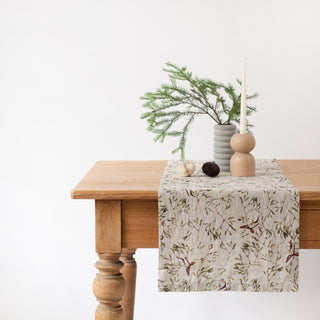 Mistletoe on Natural Linen Table Runner - Linen Tales B2B 