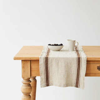 Mocca Stripe Vintage Linen Table Runner - Linen Tales B2B 
