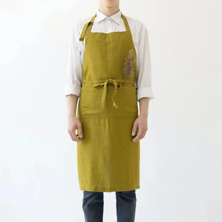 Moss Green Linen Chef Apron - Linen Tales B2B 