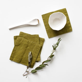 Moss Green Linen Coasters Set of 4 - Linen Tales B2B 