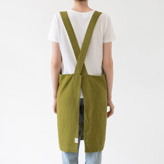 Moss Green Linen Crossback Apron - Linen Tales B2B 3