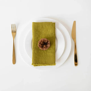 Moss Green Linen Napkins with Fringes Set of 2 - Linen Tales B2B 