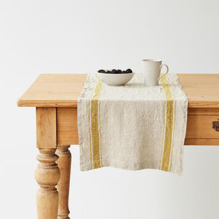 Mustard Stripe Vintage Linen Table Runner - Linen Tales B2B 