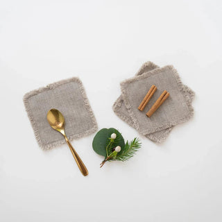 Natural Linen Coasters with Fringes Set of 4 - Linen Tales B2B 