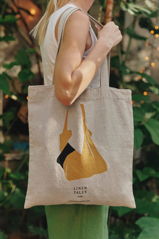 Natural Linen & Cotton Tote Bag with Bag Print - Linen Tales B2B 