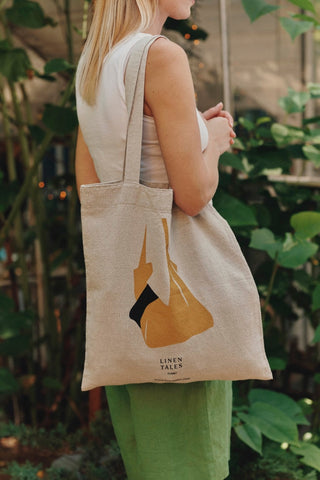Natural Linen & Cotton Tote Bag with Bag Print - Linen Tales B2B 3