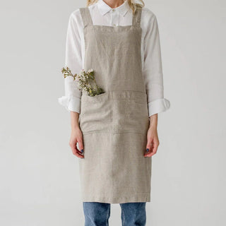 Natural Linen Crossback Apron - Linen Tales B2B 