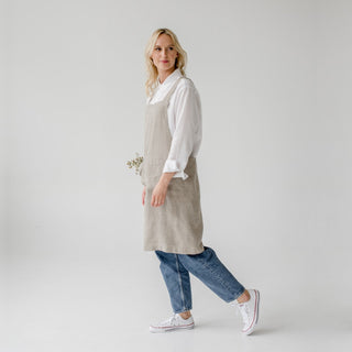 Natural Linen Crossback Apron - Linen Tales B2B 
