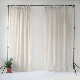 Natural Linen Daytime Tie Top Curtain Set of 2 - Linen Tales B2B 