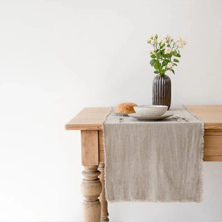 Natural Linen Table Runner with Fringes - Linen Tales B2B 