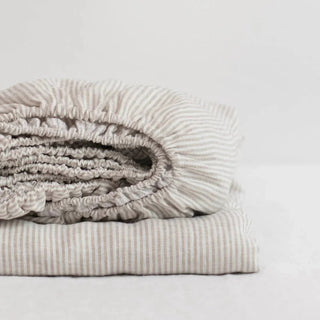 Natural Stripes Linen Fitted Sheet - Linen Tales B2B 