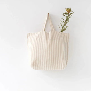 Natural White Stripes Linen Big Bag - Linen Tales B2B 