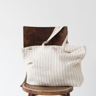 Natural White Stripes Linen Big Bag - Linen Tales B2B 