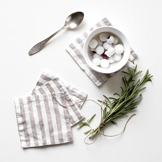 Natural White Stripes Linen Coasters Set of 4 - Linen Tales B2B 