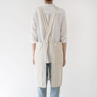 Natural White Stripes Linen Crossback Apron - Linen Tales B2B 3