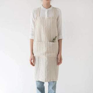 Natural White Stripes Linen Crossback Apron - Linen Tales B2B 
