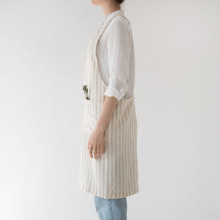 Natural White Stripes Linen Crossback Apron - Linen Tales B2B 