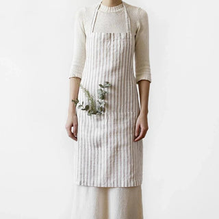 Natural White Stripes Linen Daily Apron - Linen Tales B2B 