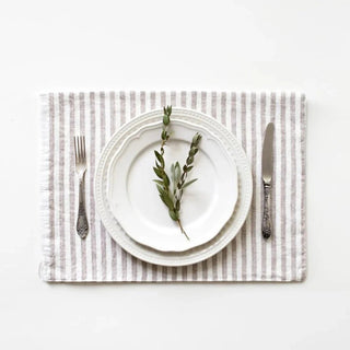 Natural White Stripes Linen Placemat - Linen Tales B2B 