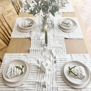 Natural White Stripes Linen Table Runner - Linen Tales B2B 