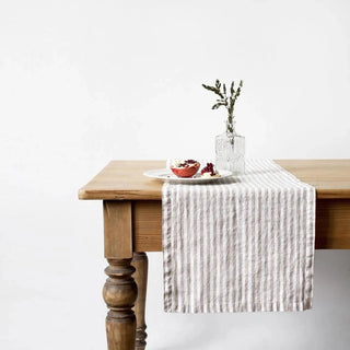 Natural White Stripes Linen Table Runner - Linen Tales B2B 
