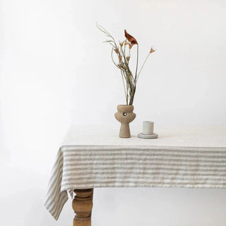 Natural White Stripes Linen Tablecloth - Linen Tales B2B 