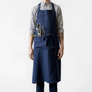 Navy Linen Chef Apron - Linen Tales B2B 