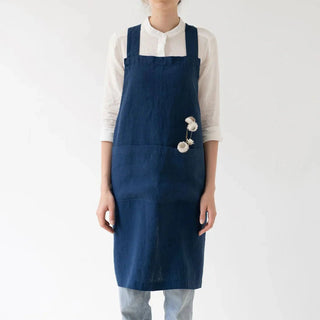 Navy Linen Crossback Apron - Linen Tales B2B 