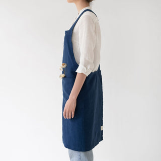 Navy Linen Crossback Apron - Linen Tales B2B 