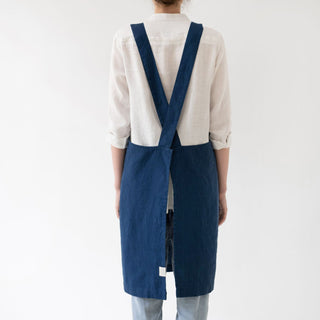 Navy Linen Crossback Apron - Linen Tales B2B 3