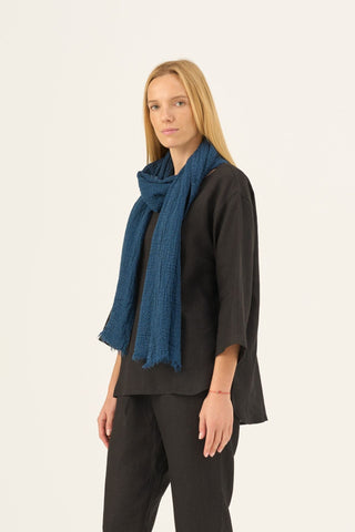 Navy Linen Dandelion Scarf - Linen Tales USA 