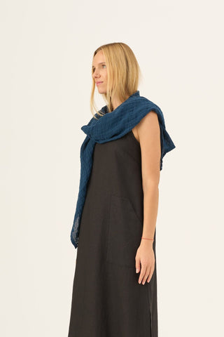 Navy Linen Lupine Scarf - Linen Tales USA 