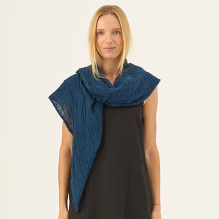 Navy Linen Lupine Scarf - Linen Tales Global 
