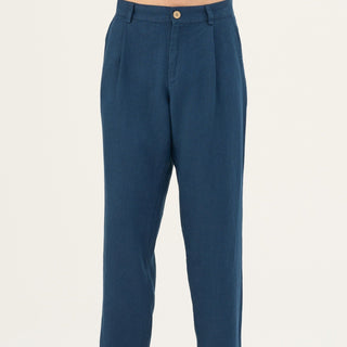 Navy Linen Magnus Trousers - Linen Tales Global 