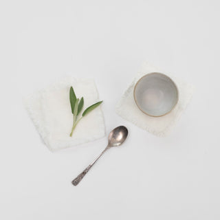Off - White Linen Coasters with Fringes Set of 4 - Linen Tales B2B 