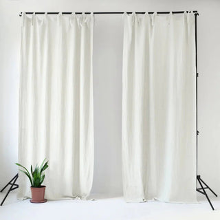 Off - White Linen Night Time Tie Top Curtain Set of 2 - Linen Tales B2B 