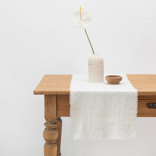 Off - White Linen Table Runner with Fringes - Linen Tales B2B 
