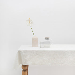 Off - White Linen Tablecloth with Fringes - Linen Tales B2B 