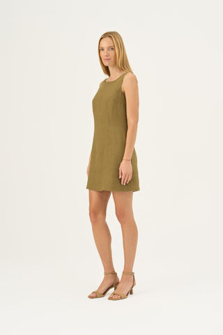 Olive Khaki Linen Alba Dress - Linen Tales B2B 