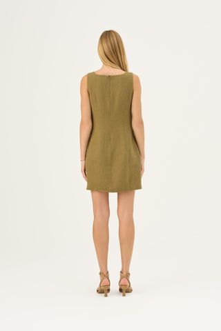 Olive Khaki Linen Alba Dress - Linen Tales B2B 4