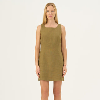 Olive Khaki Linen Alba Dress - Linen Tales B2B 