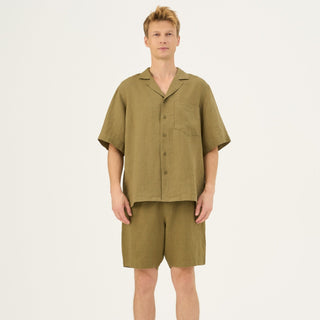 Olive Khaki Linen Amabilis Shorts - Linen Tales B2B 