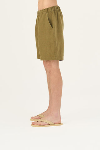Olive Khaki Linen Amabilis Shorts - Linen Tales B2B 5