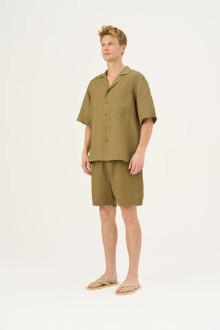 Olive Khaki Linen Amabilis Shorts - Linen Tales B2B 