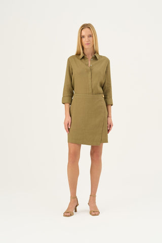Olive Khaki Linen Azalea Shirt - Linen Tales Global 4