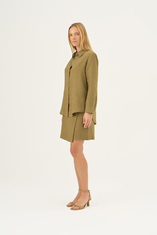 Olive Khaki Linen Azalea Shirt - Linen Tales Global 
