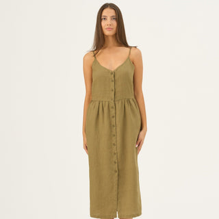 Olive Khaki Linen Camilla Dress - Linen Tales B2B 