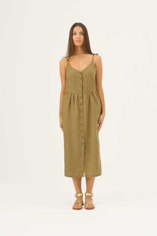 Olive Khaki Linen Camilla Dress - Linen Tales B2B 