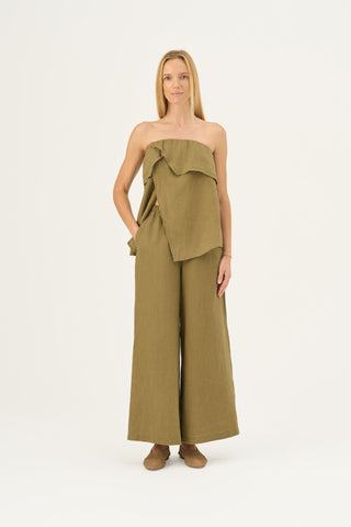 Olive Khaki Linen Candela Top - Linen Tales B2B 5